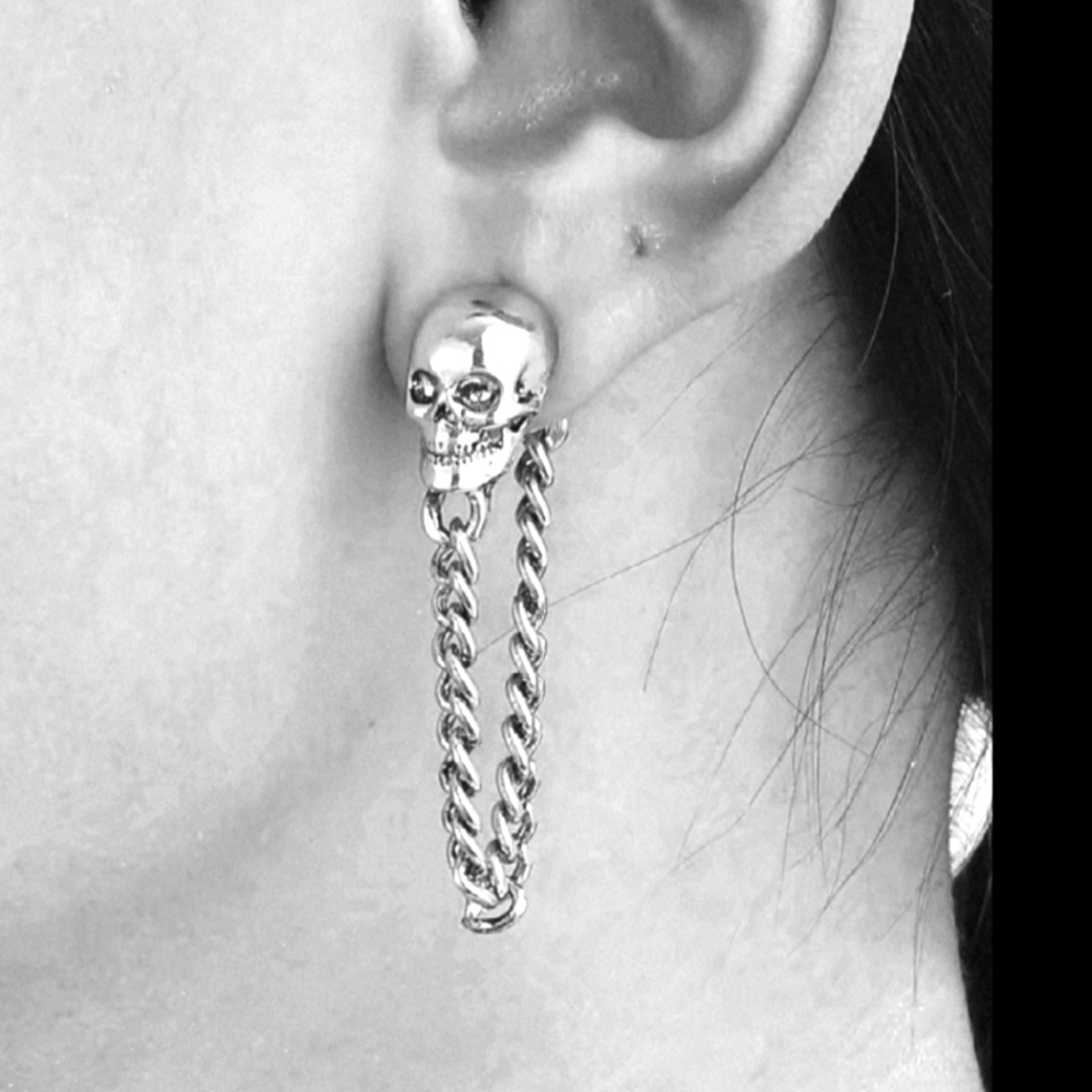 New! Killstar Silver Gothic Reign Skull Chain Earrings 1025 • NWOT
